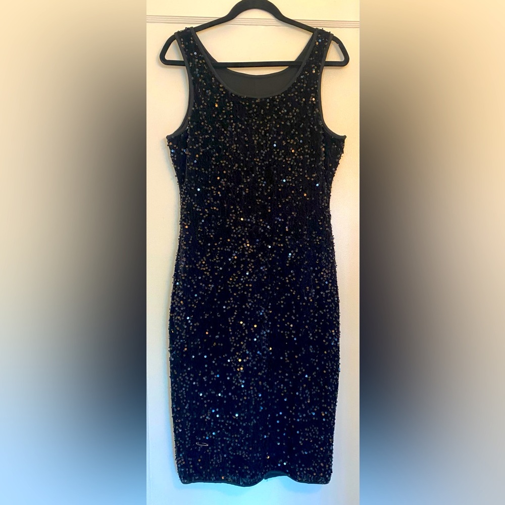 Black Sequin Stretch Velvet Dress (Unworn)
